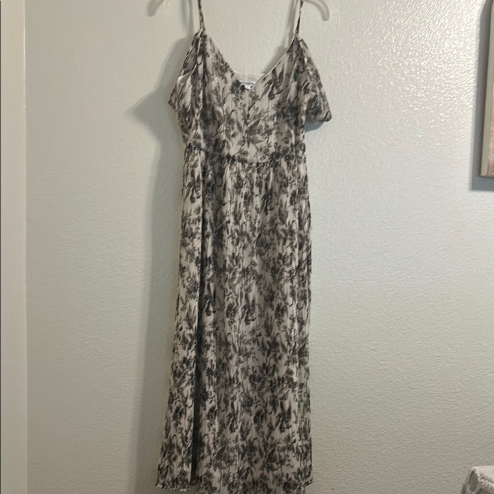 Express Brown and Cream Ruffled Tiered Midi Dress